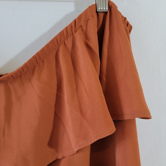 NEW ELOQUII Women Plus Size Brown One Shoulder Ruffle Top Sz 22 Academia Peasant - Picture 5 of 12